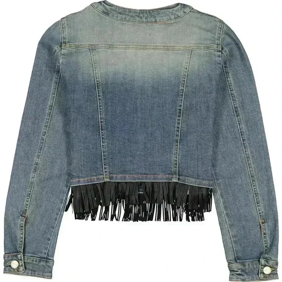 PINKO Girls Denim Fringe Jacket - Picture 2 of 11